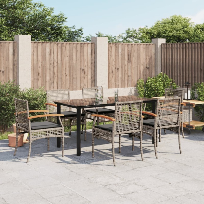 vidaXL Set comedor jardín 7 pzas y cojines ratán sintético gris vidaXL Set comedor jardín 7 pzas y cojines ratán sintético gris
