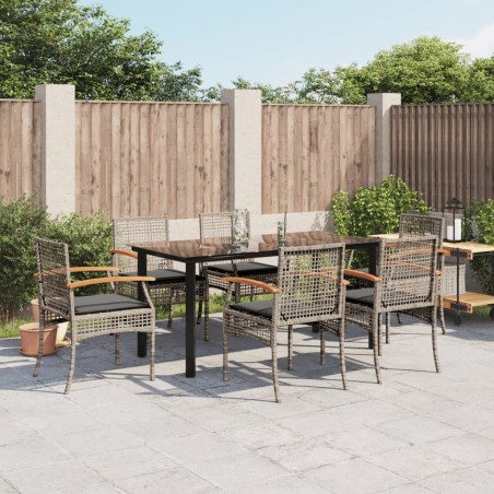 vidaXL Set comedor jardín 7 pzas y cojines ratán sintético gris