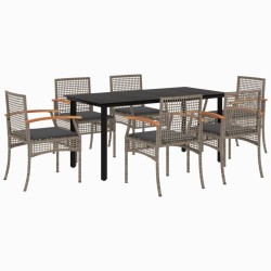 vidaXL Set comedor jardín 7 pzas y cojines ratán sintético gris