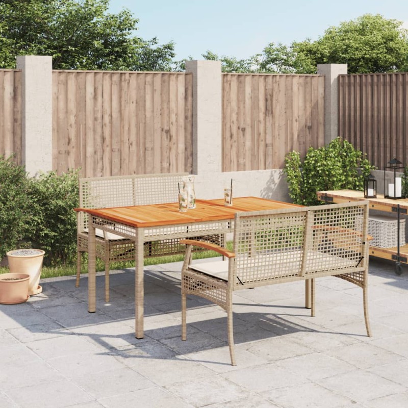 vidaXL Set comedor de jardín 3 pzas con cojines ratán sintético beige vidaXL Set comedor de jardín 3 pzas con cojines ratán sintético beige