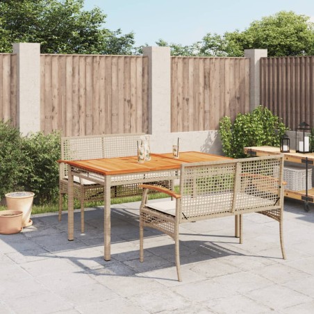 vidaXL Set comedor de jardín 3 pzas con cojines ratán sintético beige
