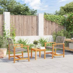 vidaXL Juego de bistro de 3 piezas ratán PE gris y madera de acacia