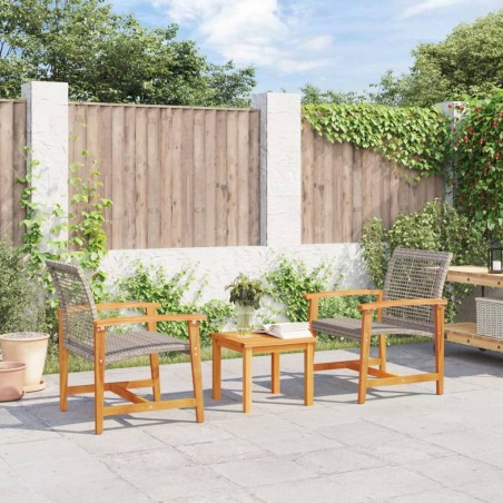 vidaXL Juego de bistro de 3 piezas ratán PE gris y madera de acacia