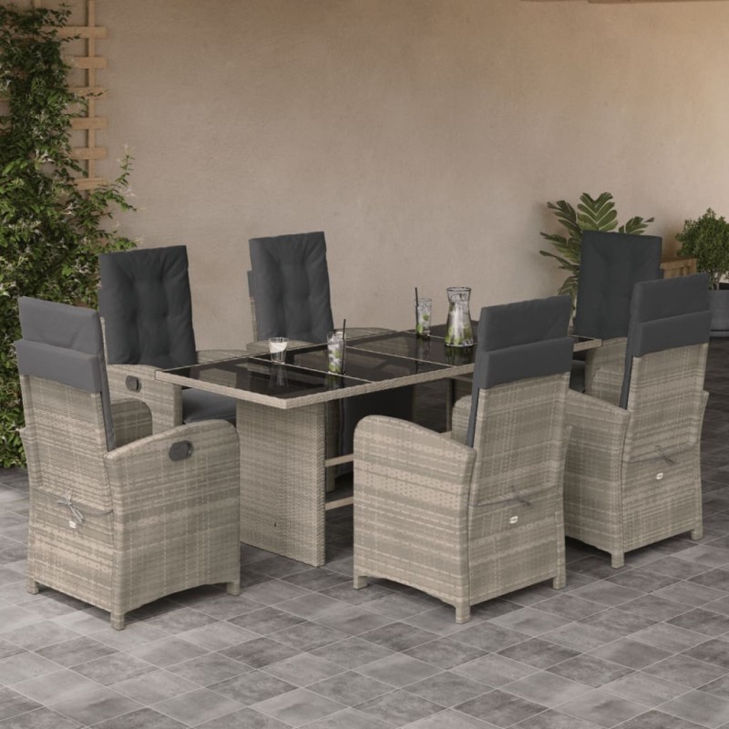 vidaXL Set comedor jardín 7 pzas y cojines ratán sintético gris claro vidaXL Set comedor jardín 7 pzas y cojines ratán sintético gris claro