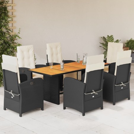 vidaXL Set de comedor de jardín 7 pzas y cojines ratán sintético negro