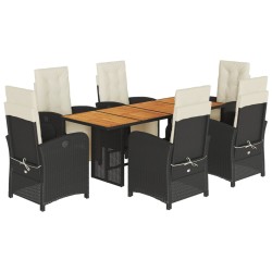 vidaXL Set de comedor de jardín 7 pzas y cojines ratán sintético negro