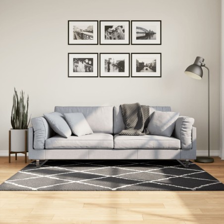 vidaXL Alfombra de pelo largo moderna negro y crema 120x170 cm