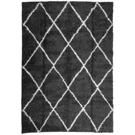 vidaXL Alfombra de pelo largo moderna negro y crema 120x170 cm