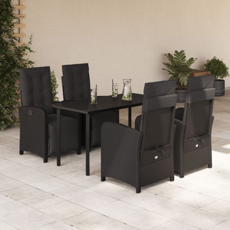 vidaXL Set de muebles jardín 5 pzas con cojines ratán sintético negro vidaXL Set de muebles jardín 5 pzas con cojines ratán sintético negro