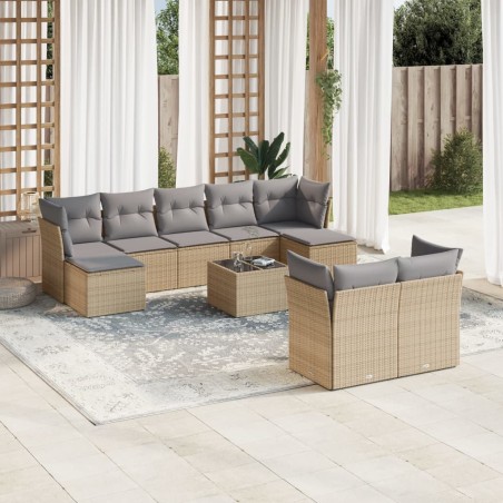 vidaXL Juego de sofás jardín con cojines beige 10 pzas ratán sintético
