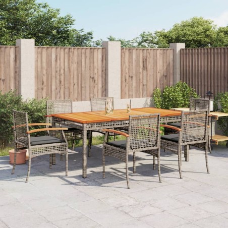 vidaXL Set comedor jardín 7 pzas y cojines ratán sintético gris