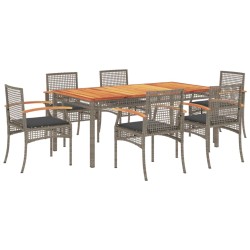 vidaXL Set comedor jardín 7 pzas y cojines ratán sintético gris