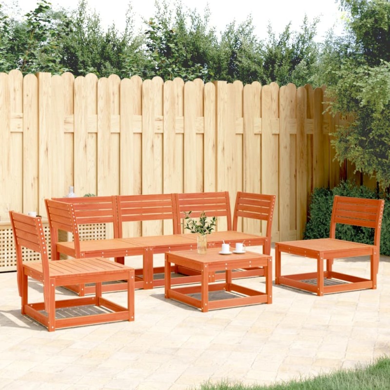 vidaXL Juego de sofás de jardín 5 pzas madera maciza pino marrón cera vidaXL Juego de sofás de jardín 5 pzas madera maciza pino marrón cera