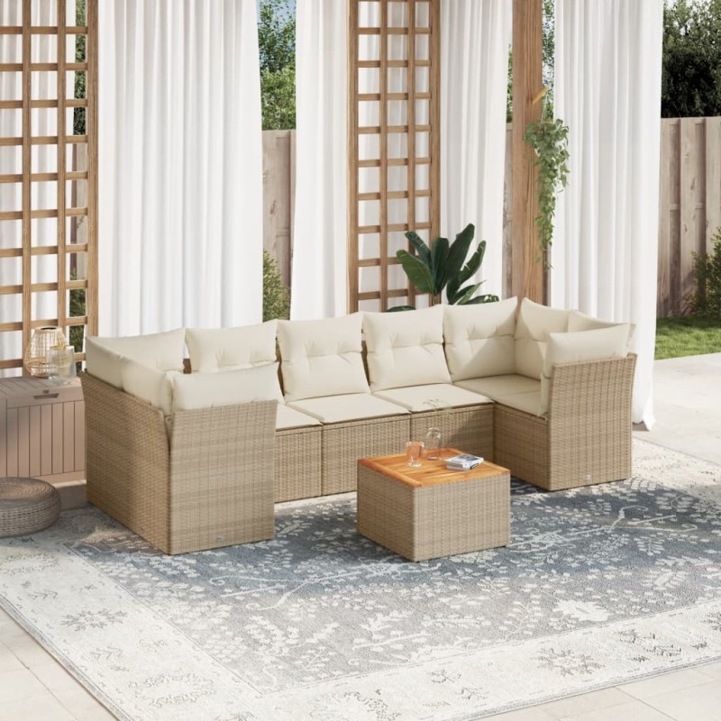 vidaXL Juego de sofás de jardín con cojines beige 8 pzas ratán PE vidaXL Juego de sofás de jardín con cojines beige 8 pzas ratán PE