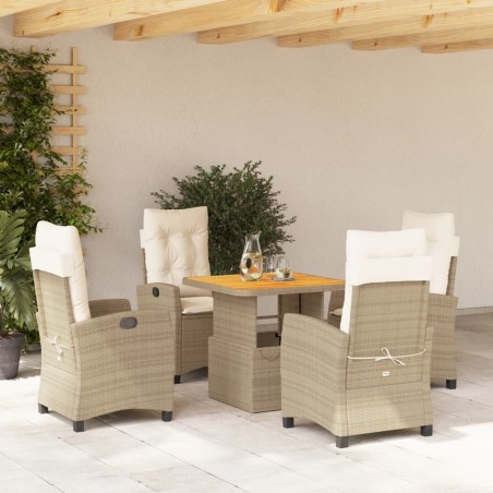 vidaXL Set comedor de jardín 5 pzas con cojines ratán sintético beige