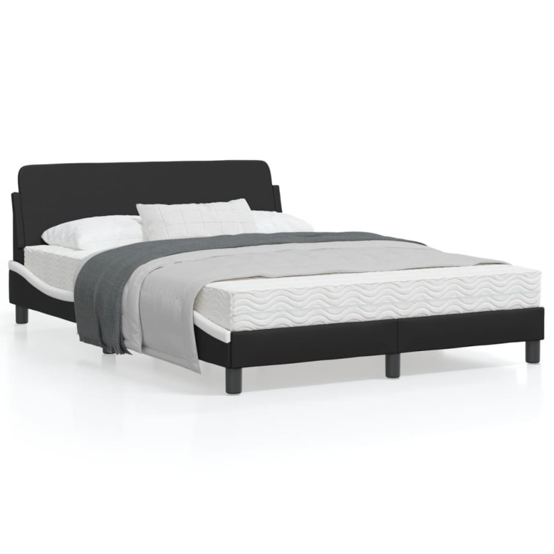 vidaXL Estructura de cama con cabecero cuero sintético negro y blanco vidaXL Estructura de cama con cabecero cuero sintético negro y blanco
