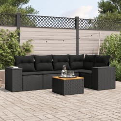 vidaXL Set de sofás de jardín 6 piezas y cojines ratán sintético negro