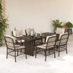 vidaXL Set comedor de jardín 7 pzas con cojines ratán sintético marrón