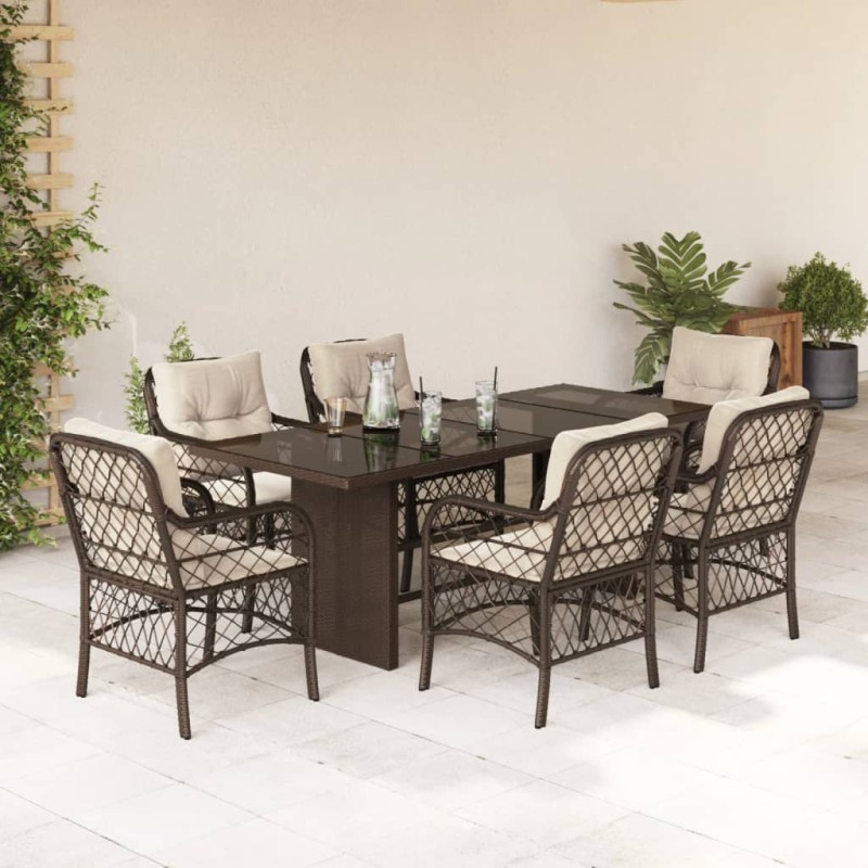 vidaXL Set comedor de jardín 7 pzas con cojines ratán sintético marrón vidaXL Set comedor de jardín 7 pzas con cojines ratán sintético marrón