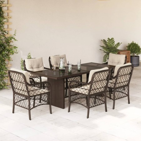 vidaXL Set comedor de jardín 7 pzas con cojines ratán sintético marrón