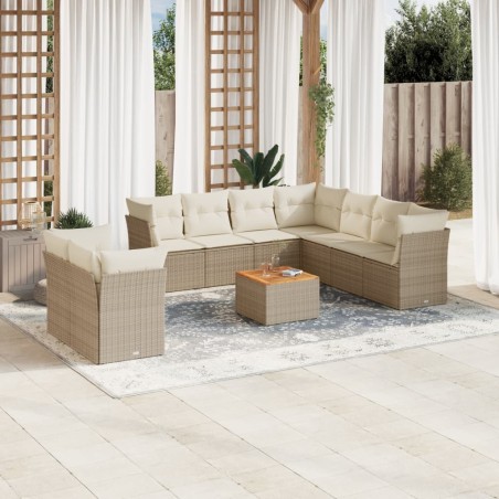 vidaXL Juego de sofás jardín con cojines beige 10 pzas ratán sintético
