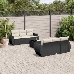 vidaXL Set de comedor de jardín 7 pzas y cojines ratán sintético negro