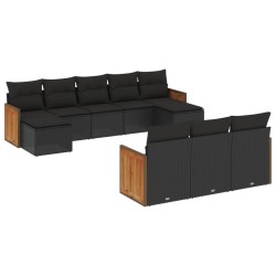 vidaXL Set de sofás de jardín 10 pzas cojines ratán sintético negro