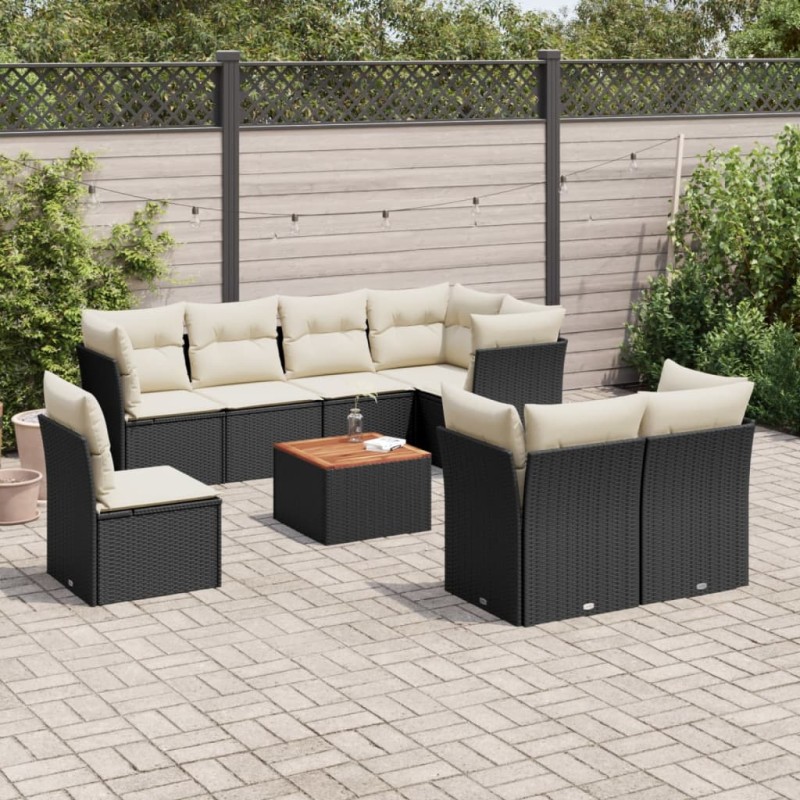 vidaXL Set de sofás de jardín 8 piezas y cojines ratán sintético negro vidaXL Set de sofás de jardín 8 piezas y cojines ratán sintético negro
