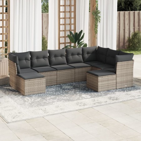 vidaXL Set de muebles de jardín 9 pzas y cojines ratán sintético gris