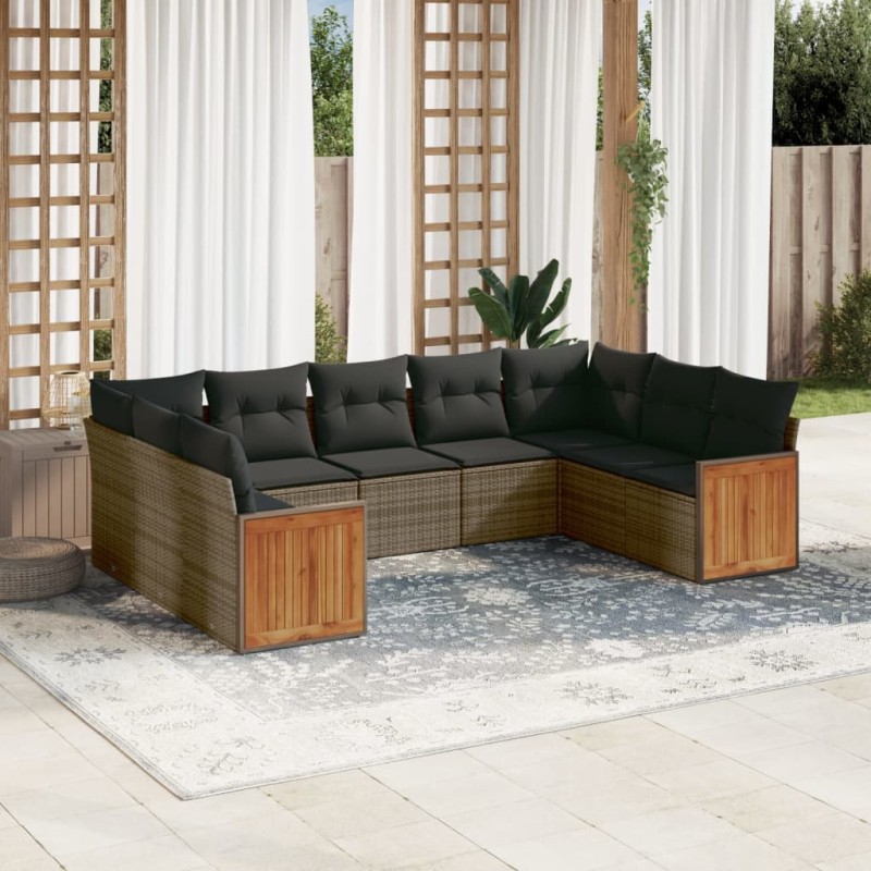 vidaXL Set de muebles de jardín 9 pzas y cojines ratán sintético gris vidaXL Set de muebles de jardín 9 pzas y cojines ratán sintético gris