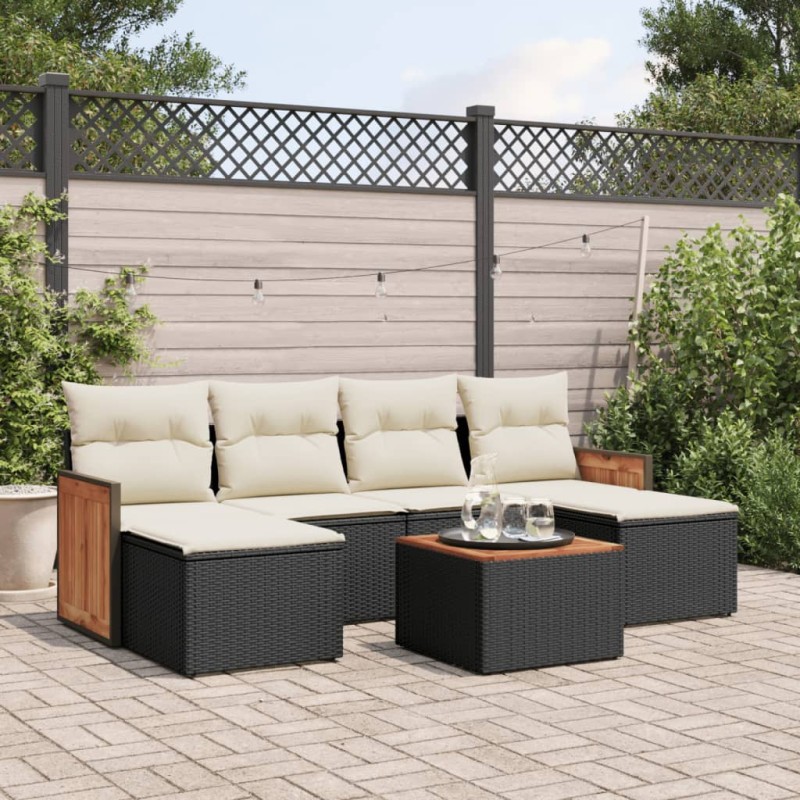 vidaXL Set de comedor de jardín 7 pzas y cojines ratán sintético negro
