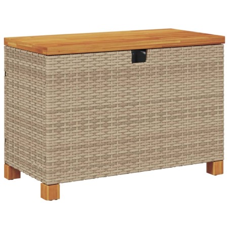 vidaXL Caja de almacenaje jardín madera acacia ratán beige 80x40x48 cm