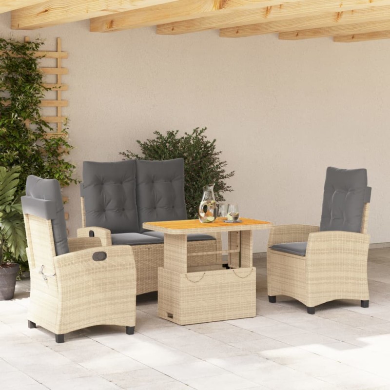 vidaXL Set de comedor jardín con cojines 4 pzas ratán sintético beige vidaXL Set de comedor jardín con cojines 4 pzas ratán sintético beige