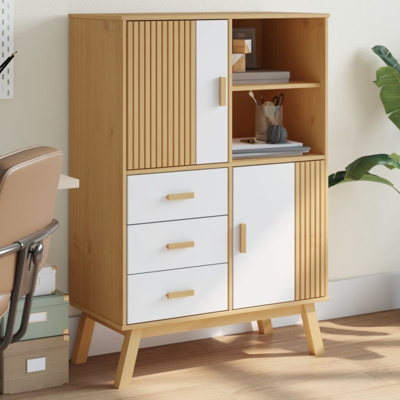 vidaXL Aparador OLDEN madera maciza pino marrón y blanco 85x43x125 cm vidaXL Aparador OLDEN madera maciza pino marrón y blanco 85x43x125 cm