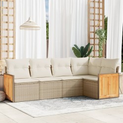 vidaXL Juego de sofás jardín con cojines 5 pzas ratán sintético beige