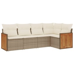 vidaXL Juego de sofás jardín con cojines 5 pzas ratán sintético beige