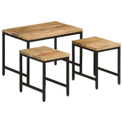 vidaXL Mesas apilables 3 piezas madera de mango rugosa maciza y hierro