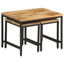 vidaXL Mesas apilables 3 piezas madera de mango rugosa maciza y hierro
