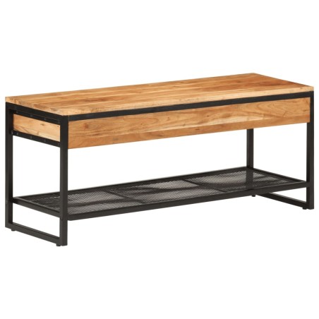vidaXL Banco zapatero de madera maciza de acacia y hierro 110x35x45 cm