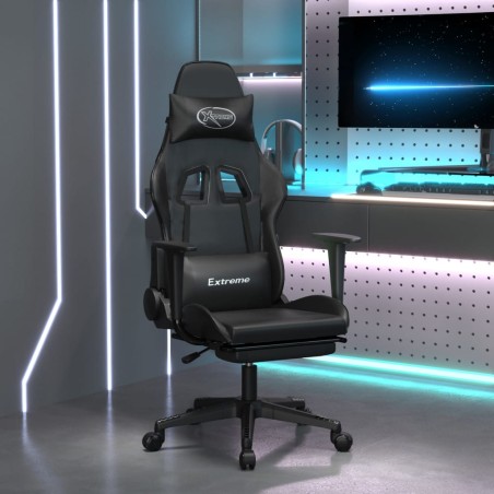vidaXL Silla gaming con reposapiés cuero sintético negro