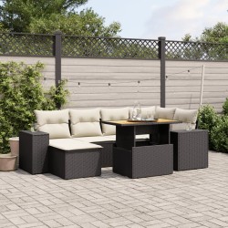 vidaXL Set de comedor de jardín 7 pzas y cojines ratán sintético negro