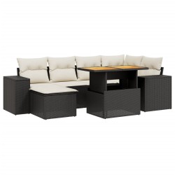 vidaXL Set de comedor de jardín 7 pzas y cojines ratán sintético negro