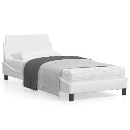 vidaXL Estructura de cama con cabecero cuero sintético blanco 90x190cm