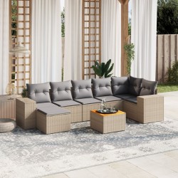 vidaXL Juego de sofás de jardín con cojines beige 8 pzas ratán PE