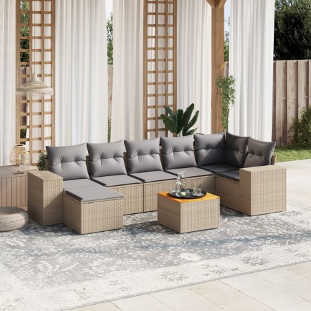 vidaXL Juego de sofás de jardín con cojines beige 8 pzas ratán PE
