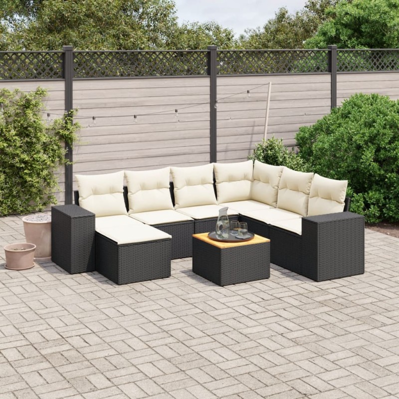 vidaXL Set de sofás de jardín 8 piezas y cojines ratán sintético negro vidaXL Set de sofás de jardín 8 piezas y cojines ratán sintético negro