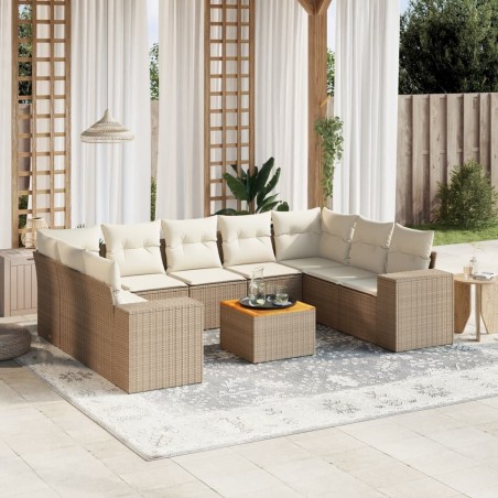 vidaXL Juego de sofás jardín con cojines beige 10 pzas ratán sintético