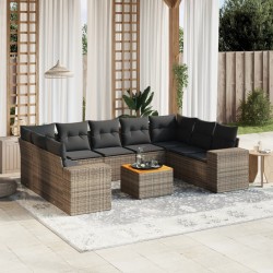 vidaXL Set de sofás de jardín 10 pzas con cojines ratán sintético gris