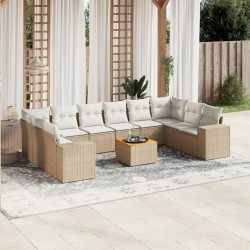 vidaXL Set de sofás de jardín 11pzas con cojines ratán sintético beige