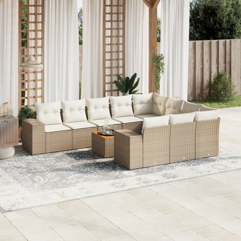 vidaXL Set de sofás de jardín 11pzas con cojines ratán sintético beige vidaXL Set de sofás de jardín 11pzas con cojines ratán sintético beige
